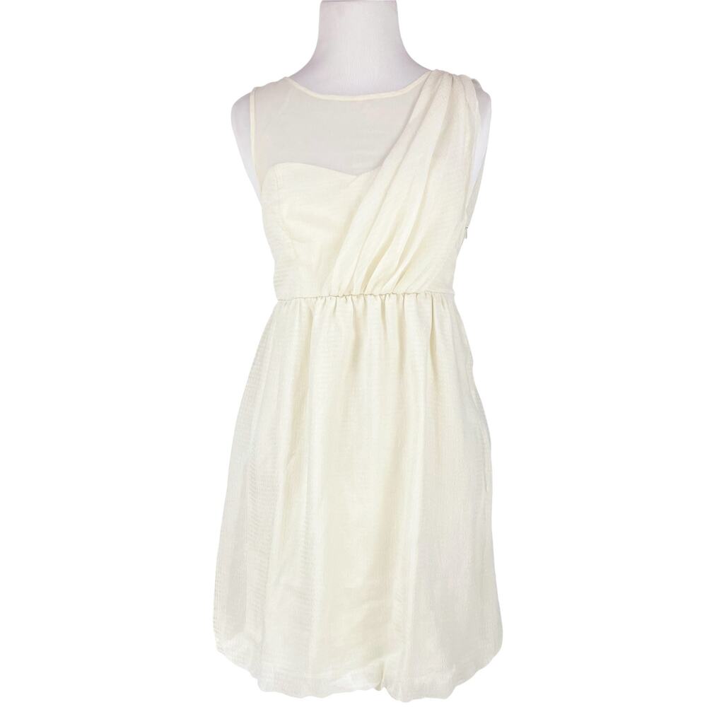 TIBI NEW YORK Silk-Lined Bubble Hem Draped Shoulder Dress Ivory/Cream Size 2